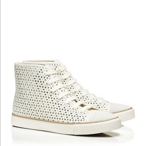 Tori Burch Perforated Floral High-Top Sneaker
